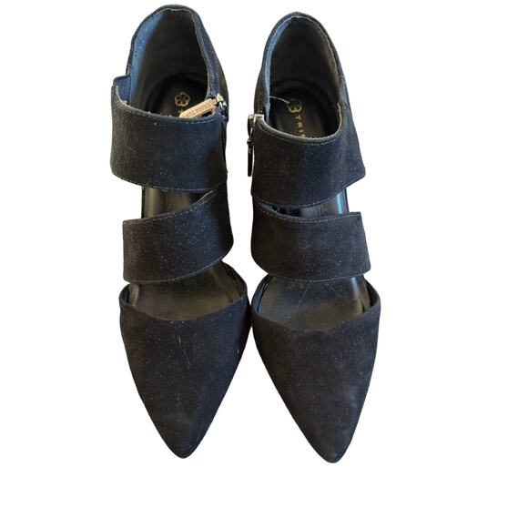 Black Trina Turk Suede Zip Up Heels Size 6 - Picture 1 of 8